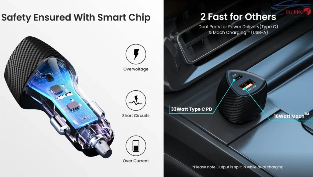 Portronics 51W Car Power 16 Fast Car Charger specs
